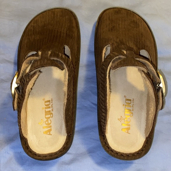 ALEGRIA Faux Shearling Lined Classic Clog in Captain Corduroy Brown sz 36 - Picture 6 of 8